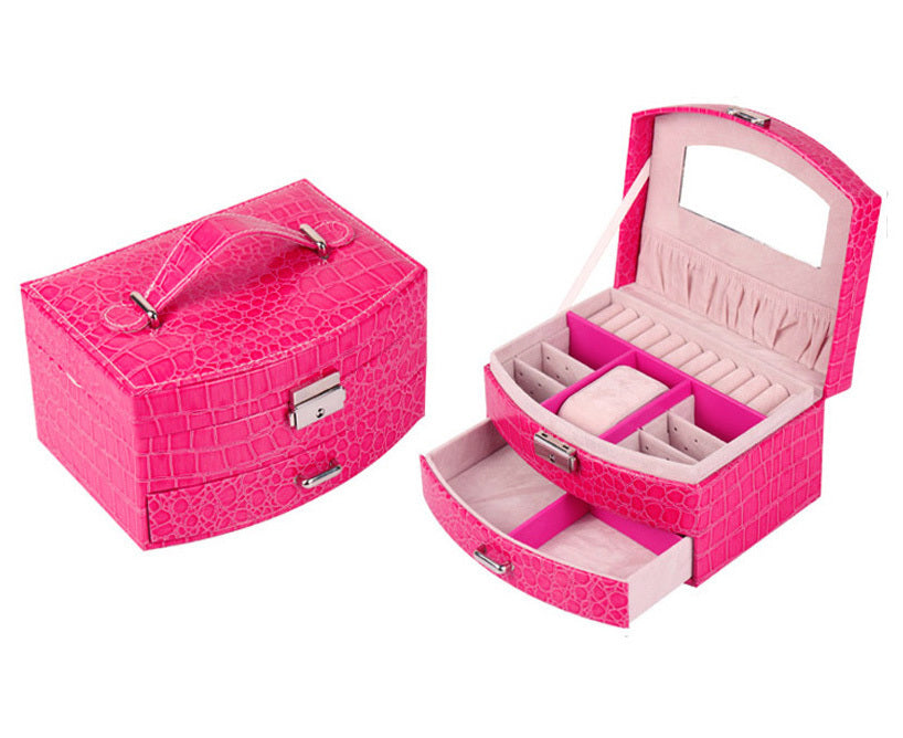 Luxury PU Leather Jewellery Box Storage Case (Hot Pink)