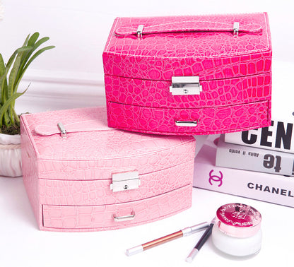 Luxury PU Leather Jewellery Box Storage Case (Hot Pink)