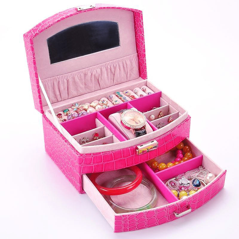 Luxury PU Leather Jewellery Box Storage Case (Hot Pink)