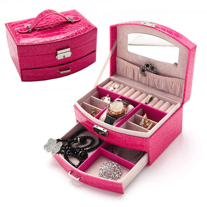 Luxury PU Leather Jewellery Box Storage Case (Hot Pink)