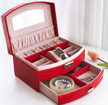 Luxury PU Leather Jewellery Box Storage Case (Red)