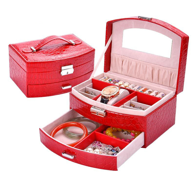 Luxury PU Leather Jewellery Box Storage Case (Red)