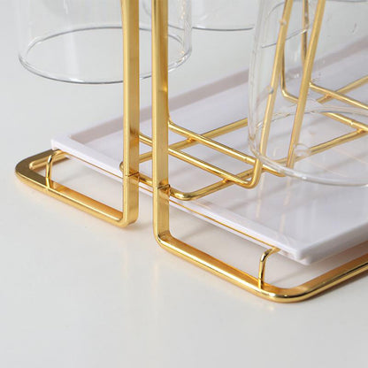 Gold Metal 6-Cup Drying Glass Mug Holder Rack with Drain Tray