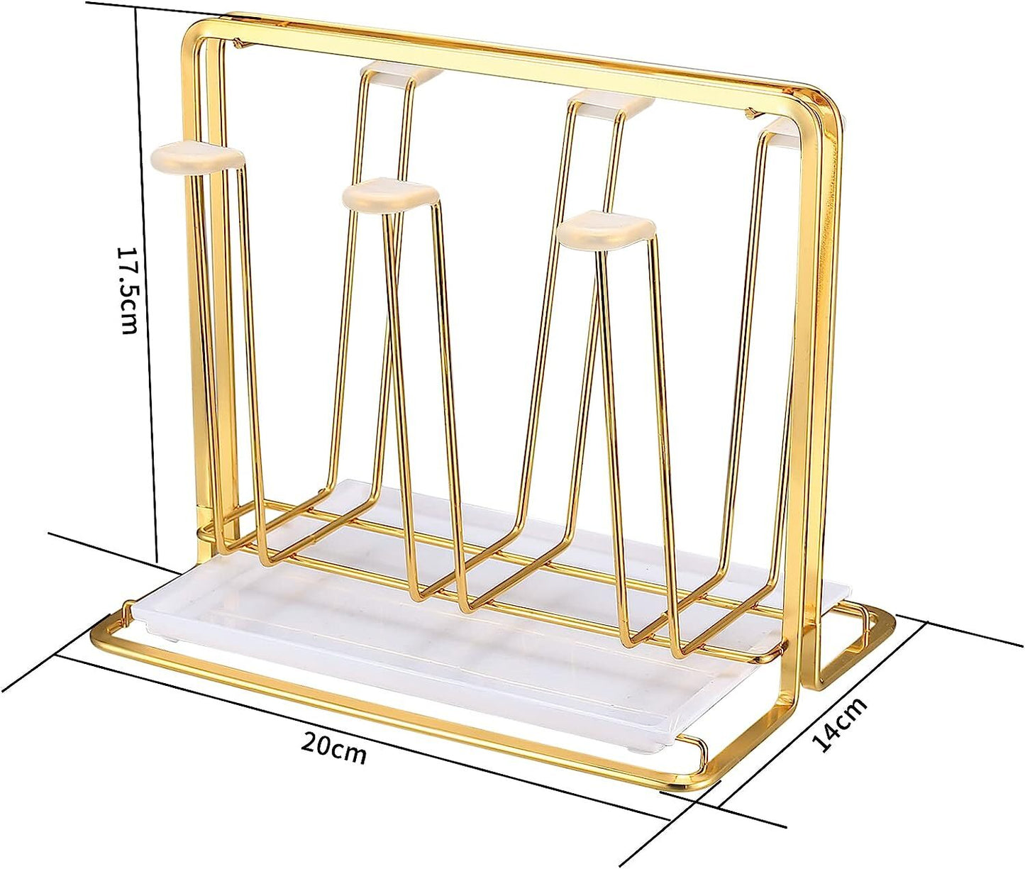 Gold Metal 6-Cup Drying Glass Mug Holder Rack with Drain Tray