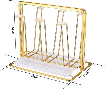 Gold Metal 6-Cup Drying Glass Mug Holder Rack with Drain Tray