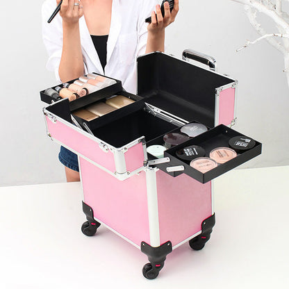 Deluxe Professional Beauty Makeup Cosmetic Suitcase Travel Organizer Luggage (Pink)