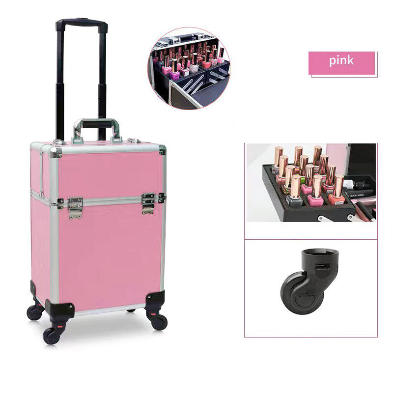 Deluxe Professional Beauty Makeup Cosmetic Suitcase Travel Organizer Luggage (Pink)