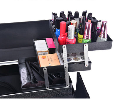 Deluxe Professional Beauty Makeup Cosmetic Suitcase Travel Organizer Luggage (Pink)