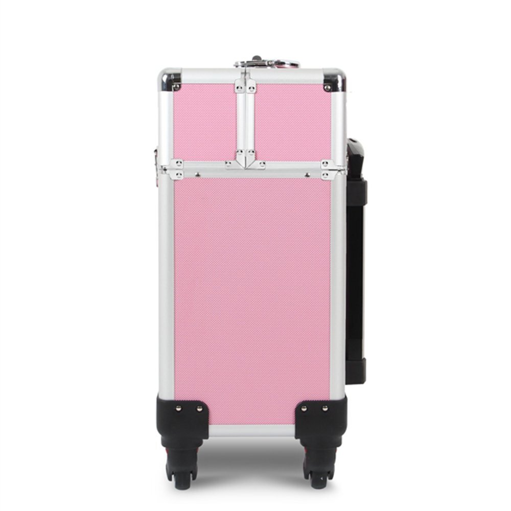 Deluxe Professional Beauty Makeup Cosmetic Suitcase Travel Organizer Luggage (Pink)