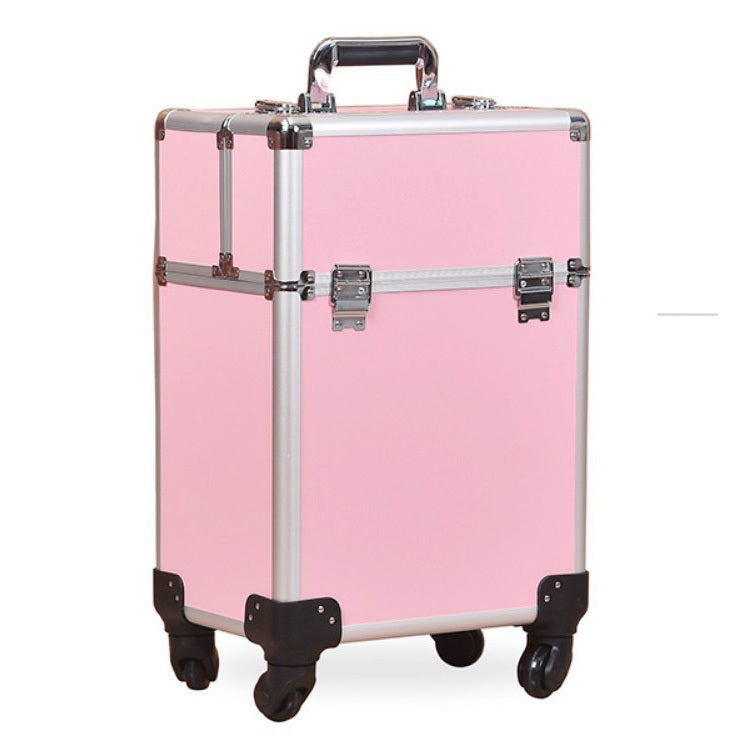 Deluxe Professional Beauty Makeup Cosmetic Suitcase Travel Organizer Luggage (Pink)