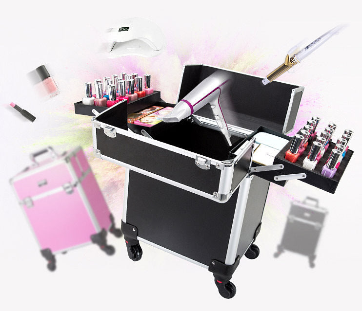 Deluxe Professional Beauty Makeup Cosmetic Suitcase Travel Organizer Luggage (Pink)