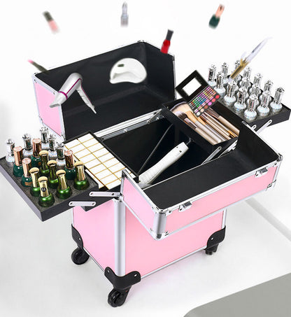 Deluxe Professional Beauty Makeup Cosmetic Suitcase Travel Organizer Luggage (Pink)