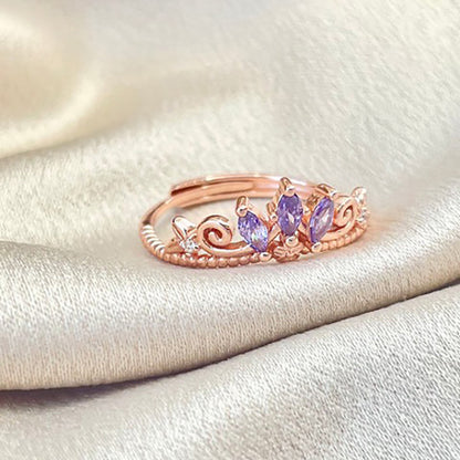 S925 Rose Gold-Plated Sterling Silver Princess Tiara Floral Ring with Adjustable Band