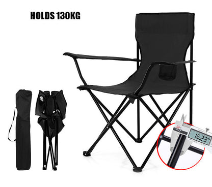 Portable Folding Camping Beach Chair with Arm Rest Cup Holder & Storage Bag (Black)