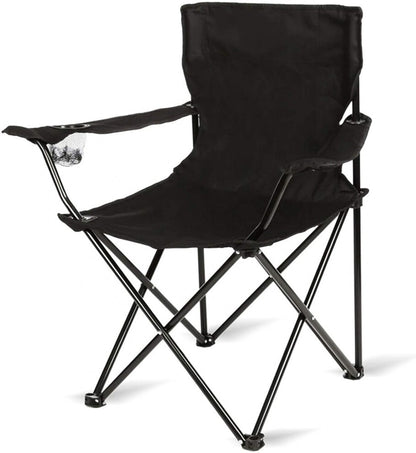 Portable Folding Camping Beach Chair with Arm Rest Cup Holder & Storage Bag (Black)