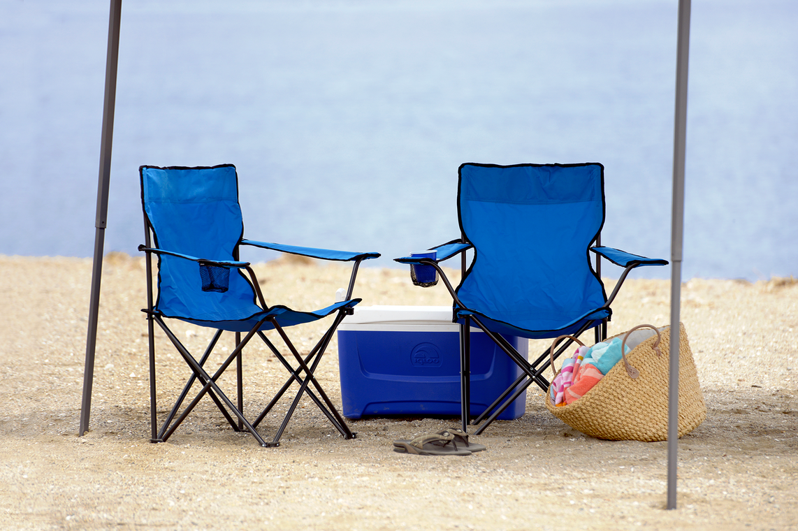 Portable Folding Camping Beach Chair with Arm Rest Cup Holder & Storage Bag (Blue)