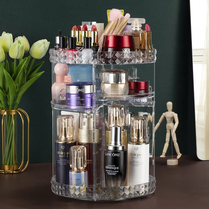 360 Degree Crystal Diamond Rotating Jewellery Cosmetic Makeup Shelf Organizer