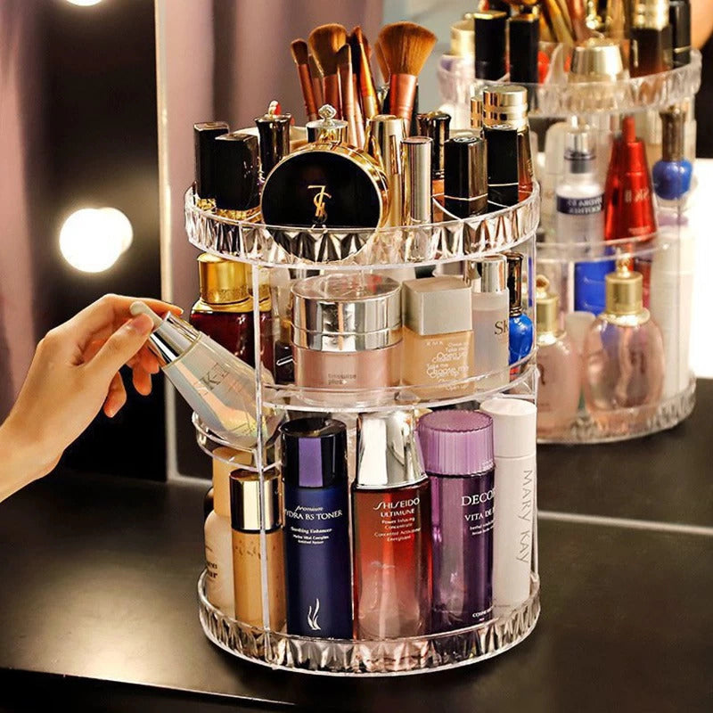 360 Degree Crystal Diamond Rotating Jewellery Cosmetic Makeup Shelf Organizer