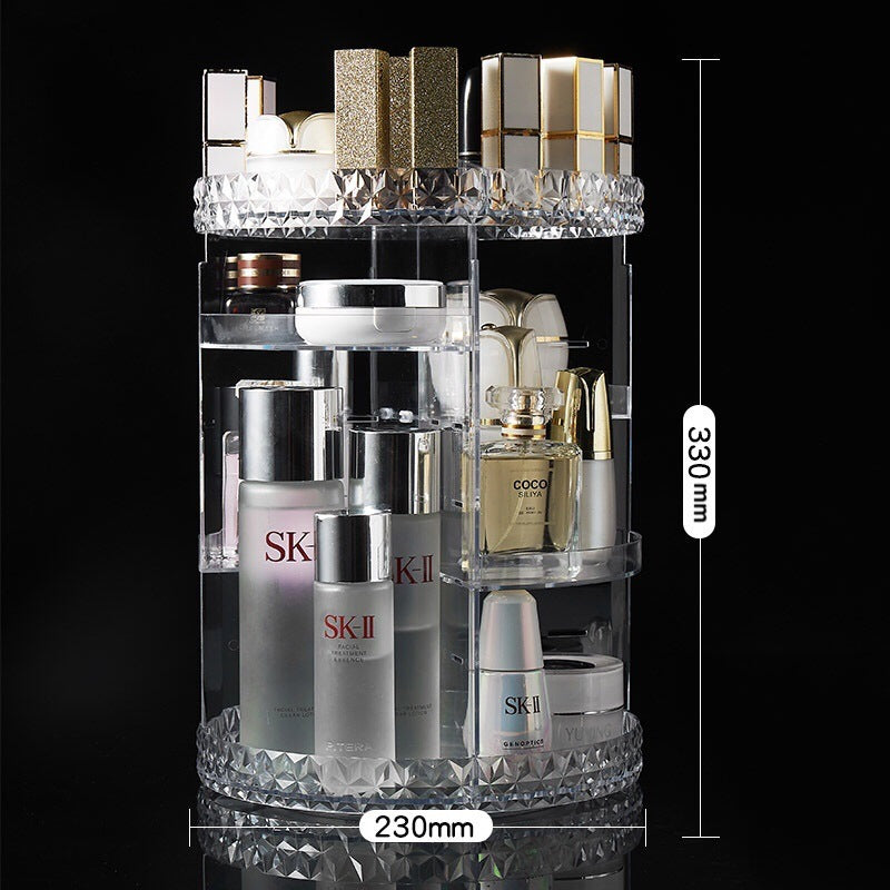 360 Degree Crystal Diamond Rotating Jewellery Cosmetic Makeup Shelf Organizer