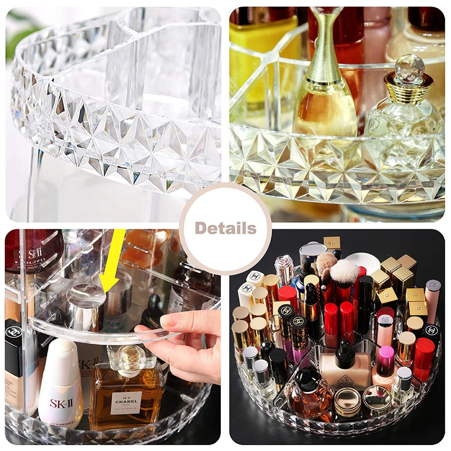 360 Degree Crystal Diamond Rotating Jewellery Cosmetic Makeup Shelf Organizer