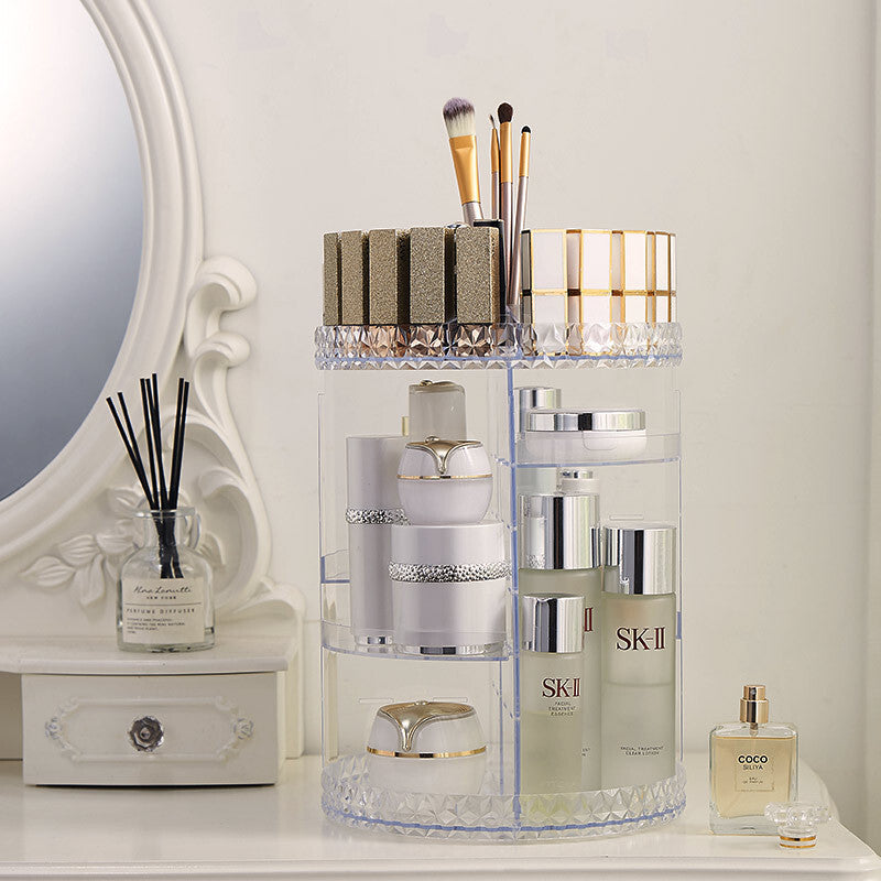 360 Degree Crystal Diamond Rotating Jewellery Cosmetic Makeup Shelf Organizer