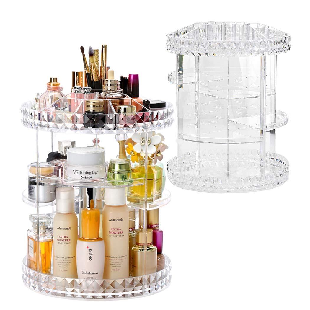 360 Degree Crystal Diamond Rotating Jewellery Cosmetic Makeup Shelf Organizer