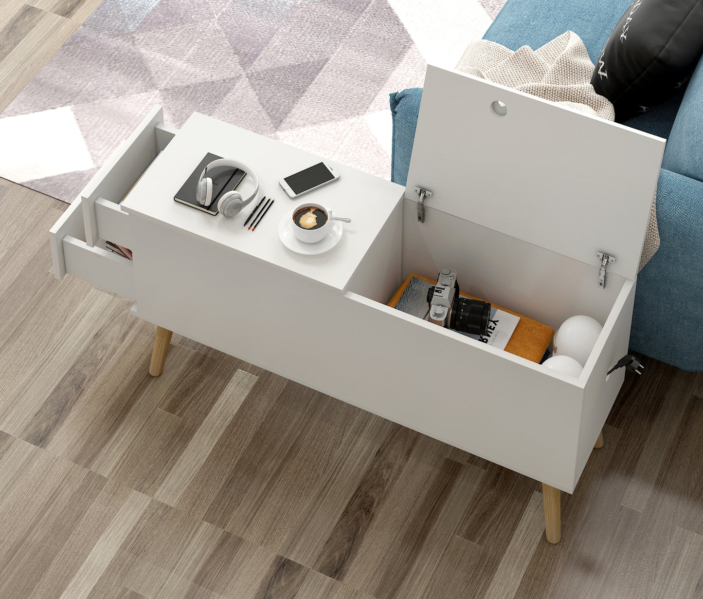 Atlantic Lift Storage Coffee Table with Drawers (White) - 80cm