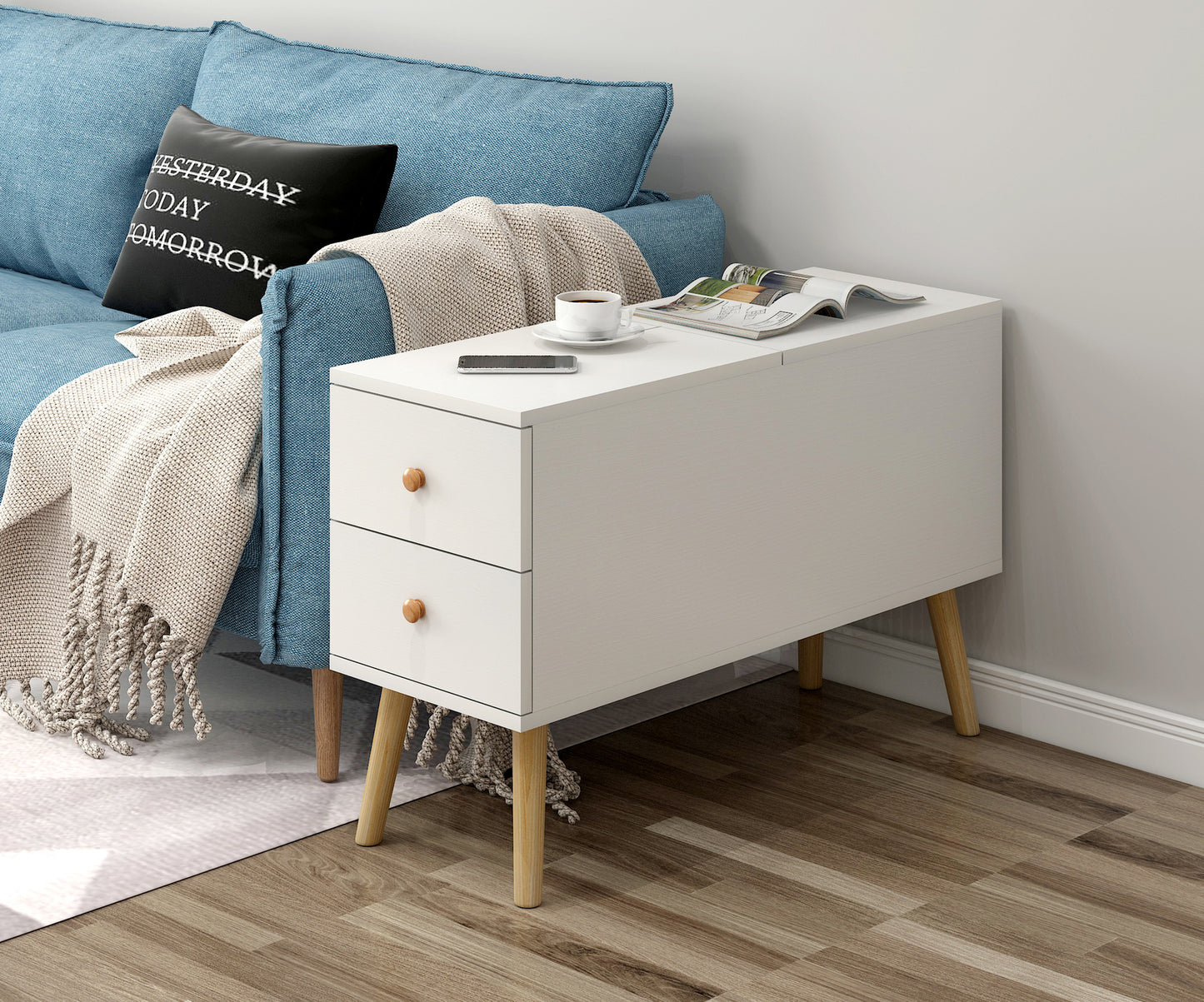 Atlantic Lift Storage Coffee Table with Drawers (White) - 80cm