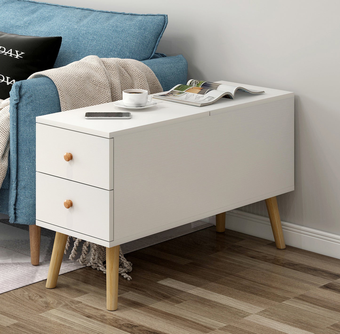 Atlantic Lift Storage Coffee Table with Drawers (White) - 80cm