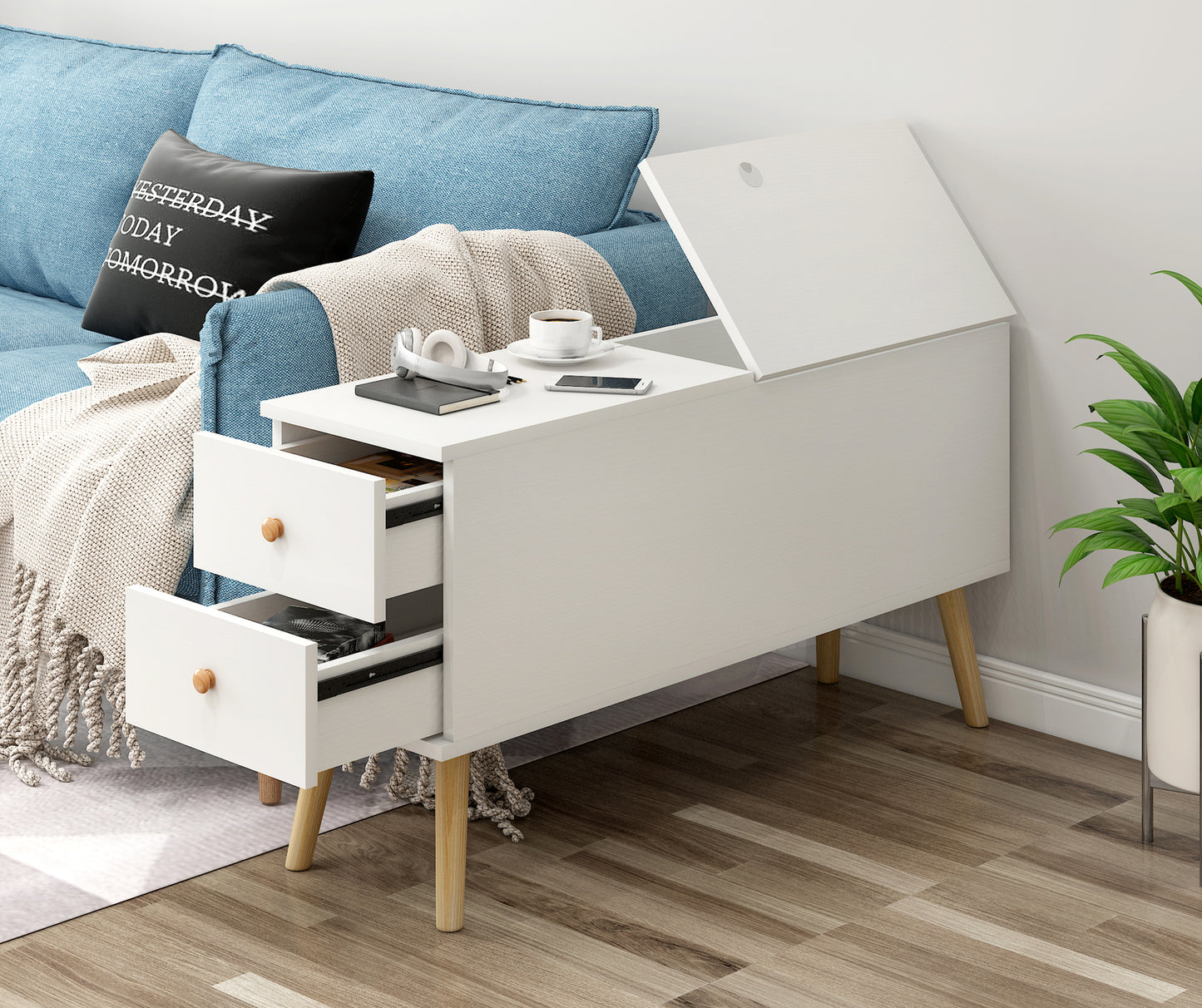 Atlantic Lift Storage Coffee Table with Drawers (White) - 90cm