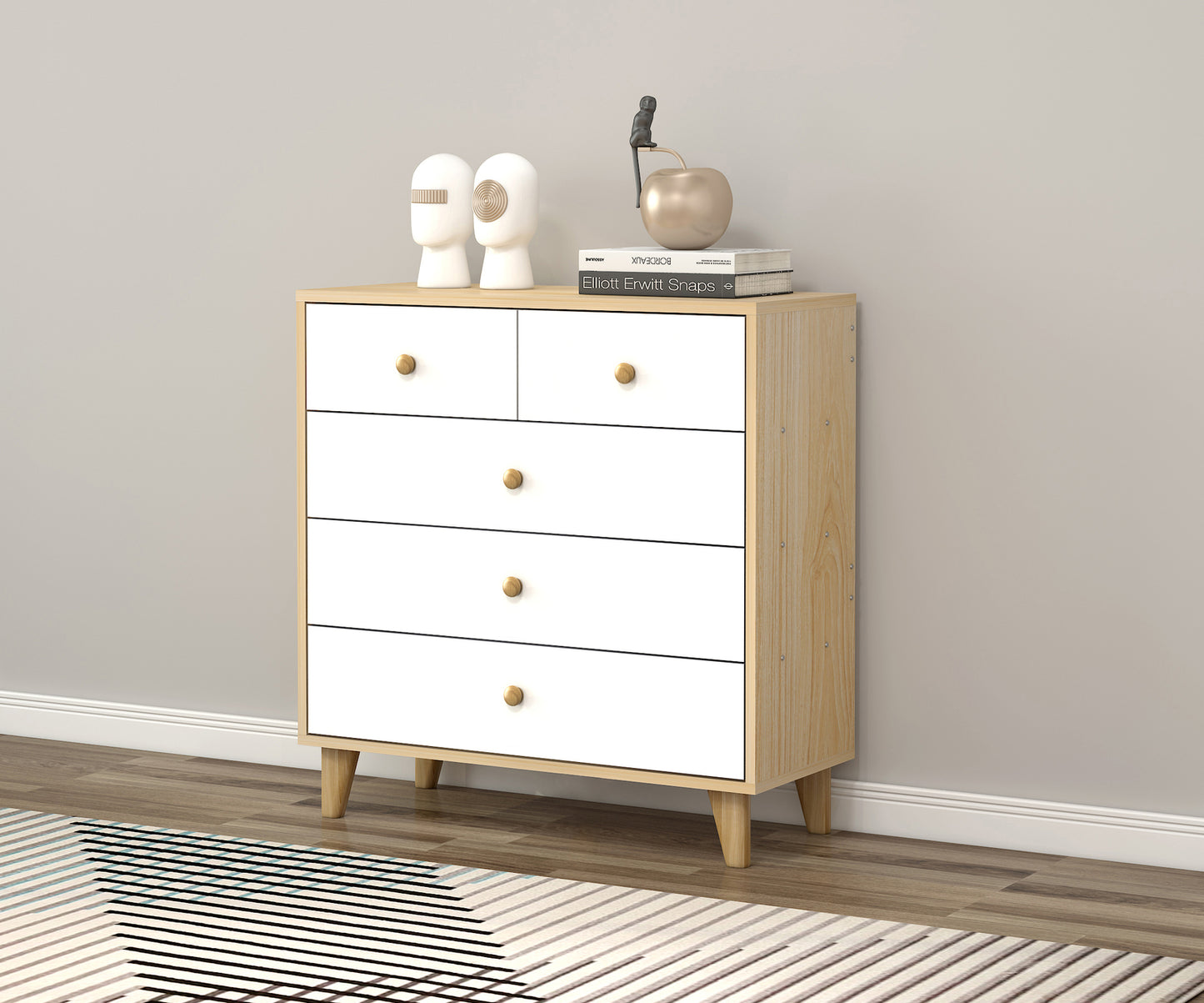 Deluxe Unity Tallboy Chest of 5 Drawers (White)