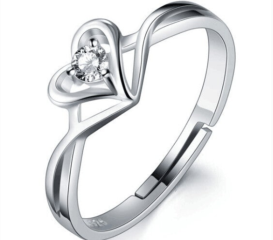 S925 Sterling Silver Love Heart Adjustable This stunning sterling silver ring showcases a highly polished, smooth surface, embellished with a brilRing