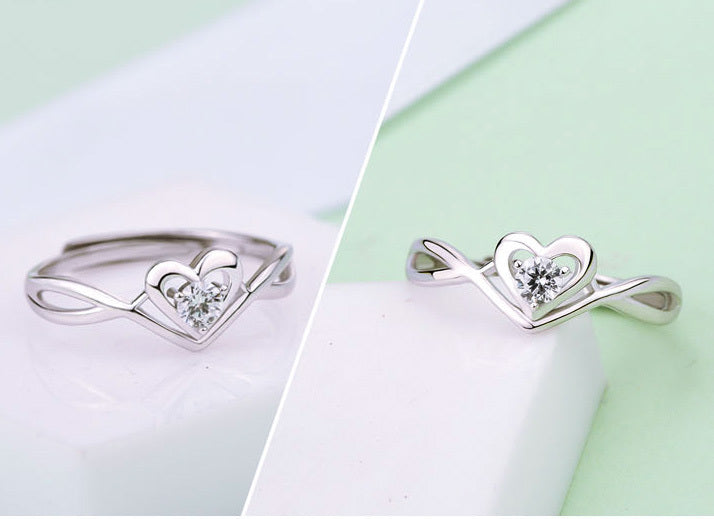 S925 Sterling Silver Love Heart Adjustable This stunning sterling silver ring showcases a highly polished, smooth surface, embellished with a brilRing