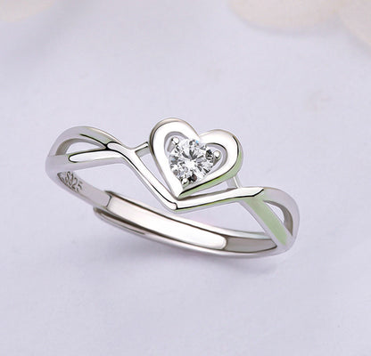 S925 Sterling Silver Love Heart Adjustable This stunning sterling silver ring showcases a highly polished, smooth surface, embellished with a brilRing