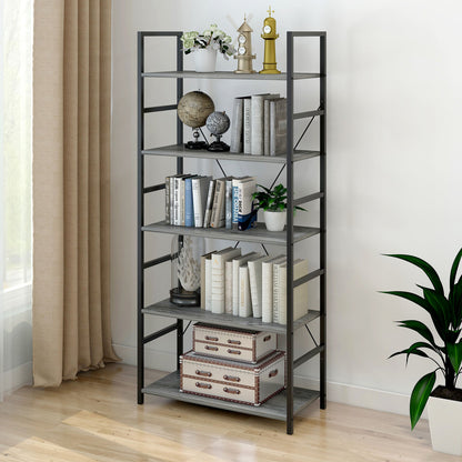 5 Tier Multifunction Heavy Duty Bookcase Wood & Steel Storage Shelf Organizer (Driftwood Grey)