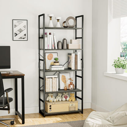 5 Tier Multifunction Heavy Duty Bookcase Wood & Steel Storage Shelf Organizer (Driftwood Grey)