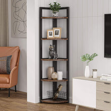 Optima  5 Tier Rustic Wood & Steel Corner Shelf Organizer Unit