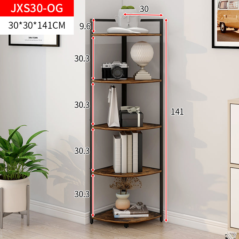 Deluxe 5 Tier Rustic Wood & Steel Corner Shelf Organizer Unit