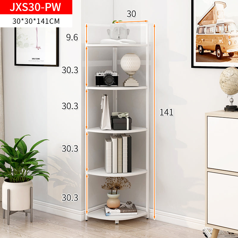 Deluxe 5 Tier Wood & Steel Corner Shelf Organizer Unit (White)