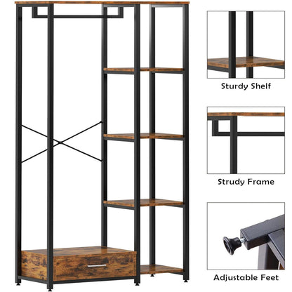 Summit Premium Rustic Tall Wardrobe Cupboard Shelves & Clothes Hanging Rack