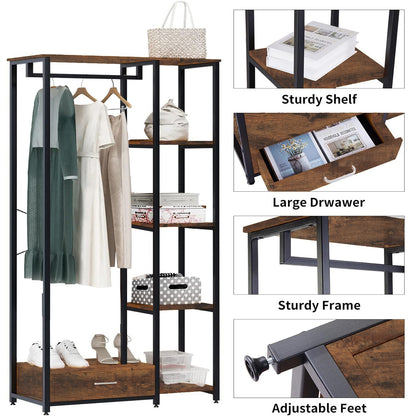 Summit Premium Rustic Tall Wardrobe Cupboard Shelves & Clothes Hanging Rack