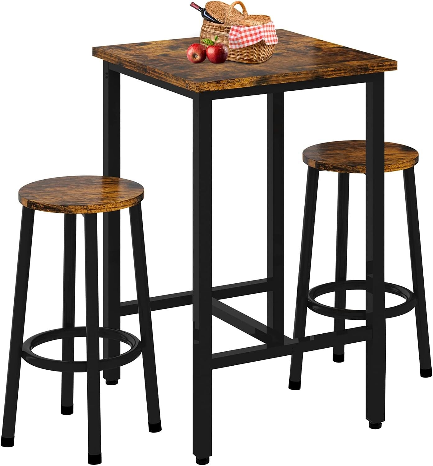 3 Piece Mastery Premium Rustic Wood & Steel Dining Set Bar Table and Stools