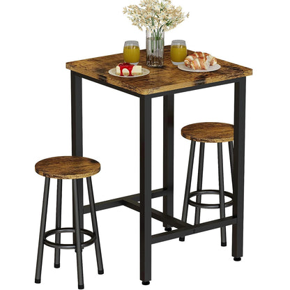 3 Piece Mastery Premium Rustic Wood & Steel Dining Set Bar Table and Stools