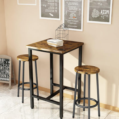 3 Piece Mastery Premium Rustic Wood & Steel Dining Set Bar Table and Stools