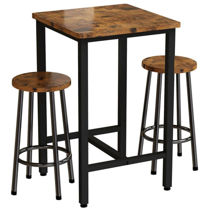 3 Piece Mastery Premium Rustic Wood & Steel Dining Set Bar Table and Stools