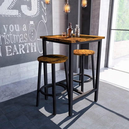 3 Piece Mastery Premium Rustic Wood & Steel Dining Set Bar Table and Stools