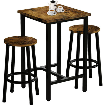 3 Piece Mastery Premium Rustic Wood & Steel Dining Set Bar Table and Stools