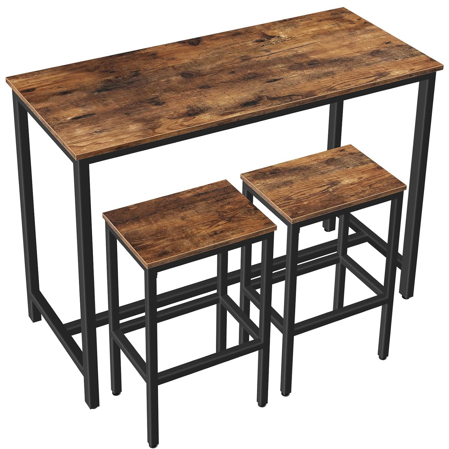 3 Piece Grandeur Premium Rustic Wood & Steel Bar Table and Stools Dinning Set