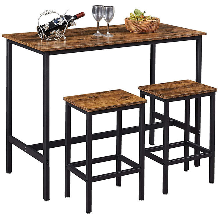 3 Piece Grandeur Premium Rustic Wood & Steel Bar Table and Stools Dinning Set