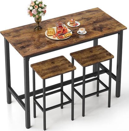 3 Piece Grandeur Premium Rustic Wood & Steel Bar Table and Stools Dinning Set